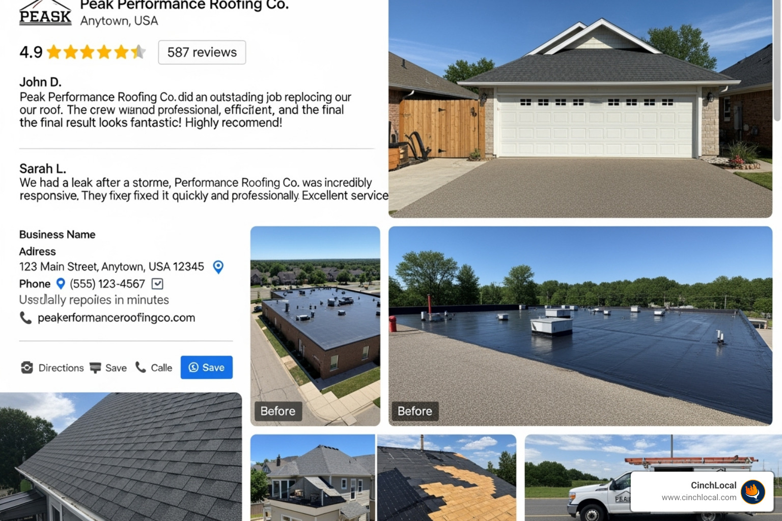 Roofing company Google Business Profile with high rating and reviews - Google Maps leads