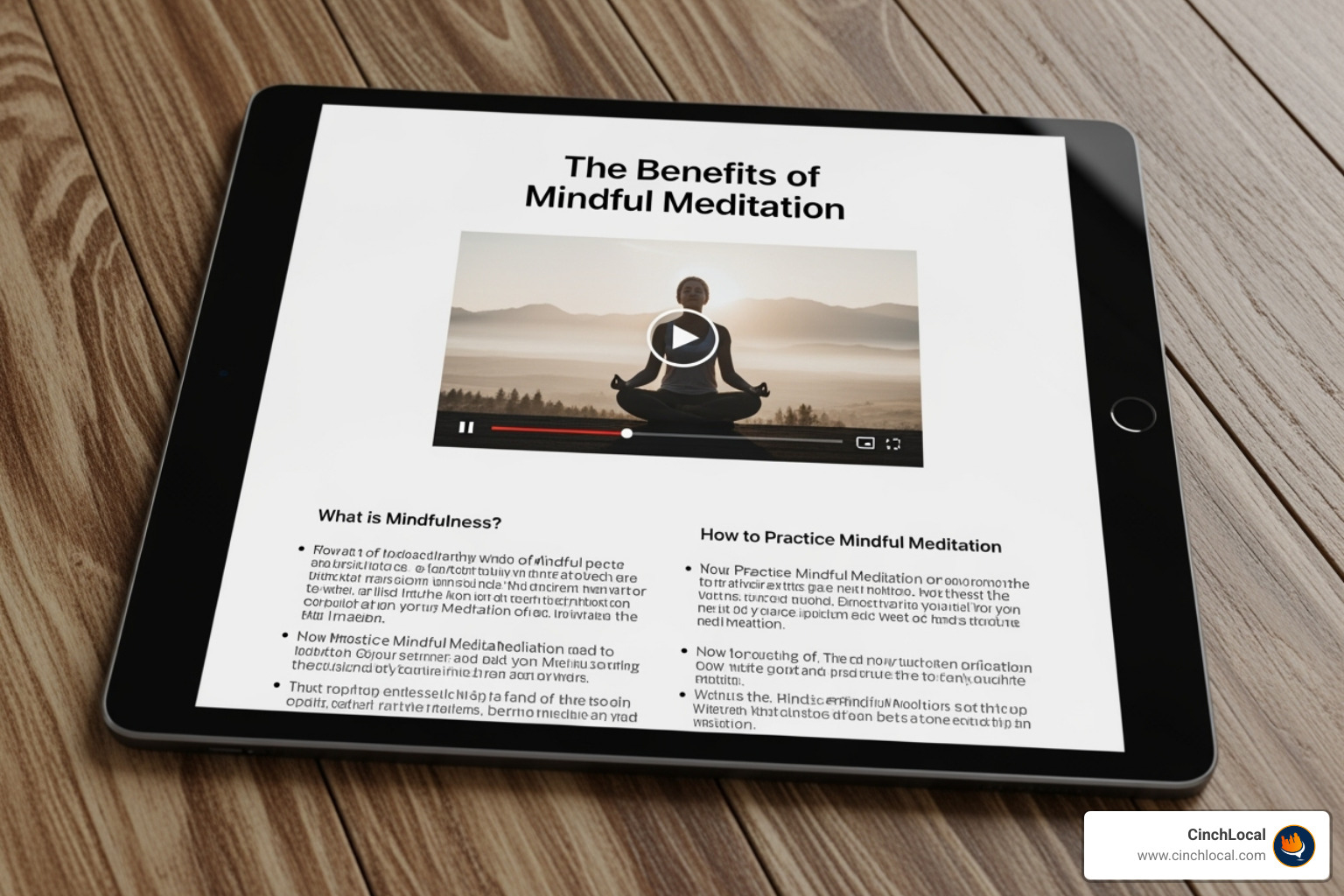 A well-structured blog post on a tablet, showing clear headings, short paragraphs, and an embedded video - blog seo