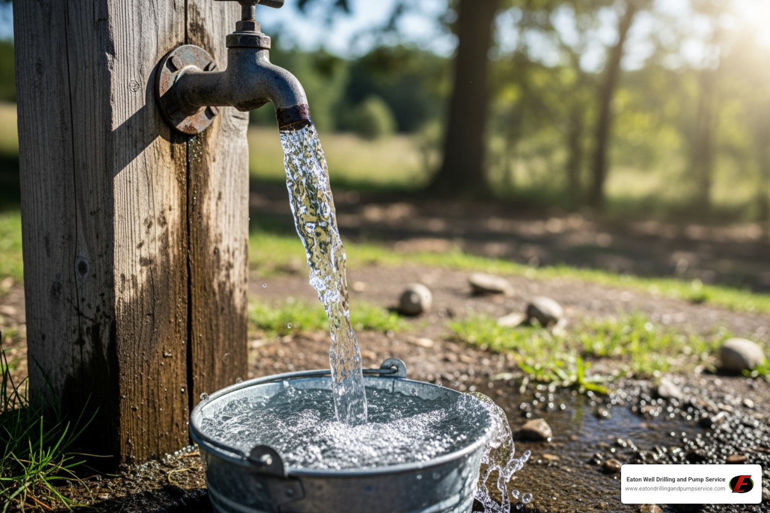 clean water flowing from a well spigot - drilling for water
