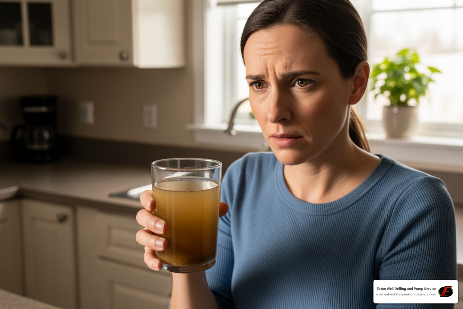 a homeowner looking at a glass of brown well water with a concerned expression - dirty well water a homeowner looking at a glass of brown well water with a concerned expression - dirty well water