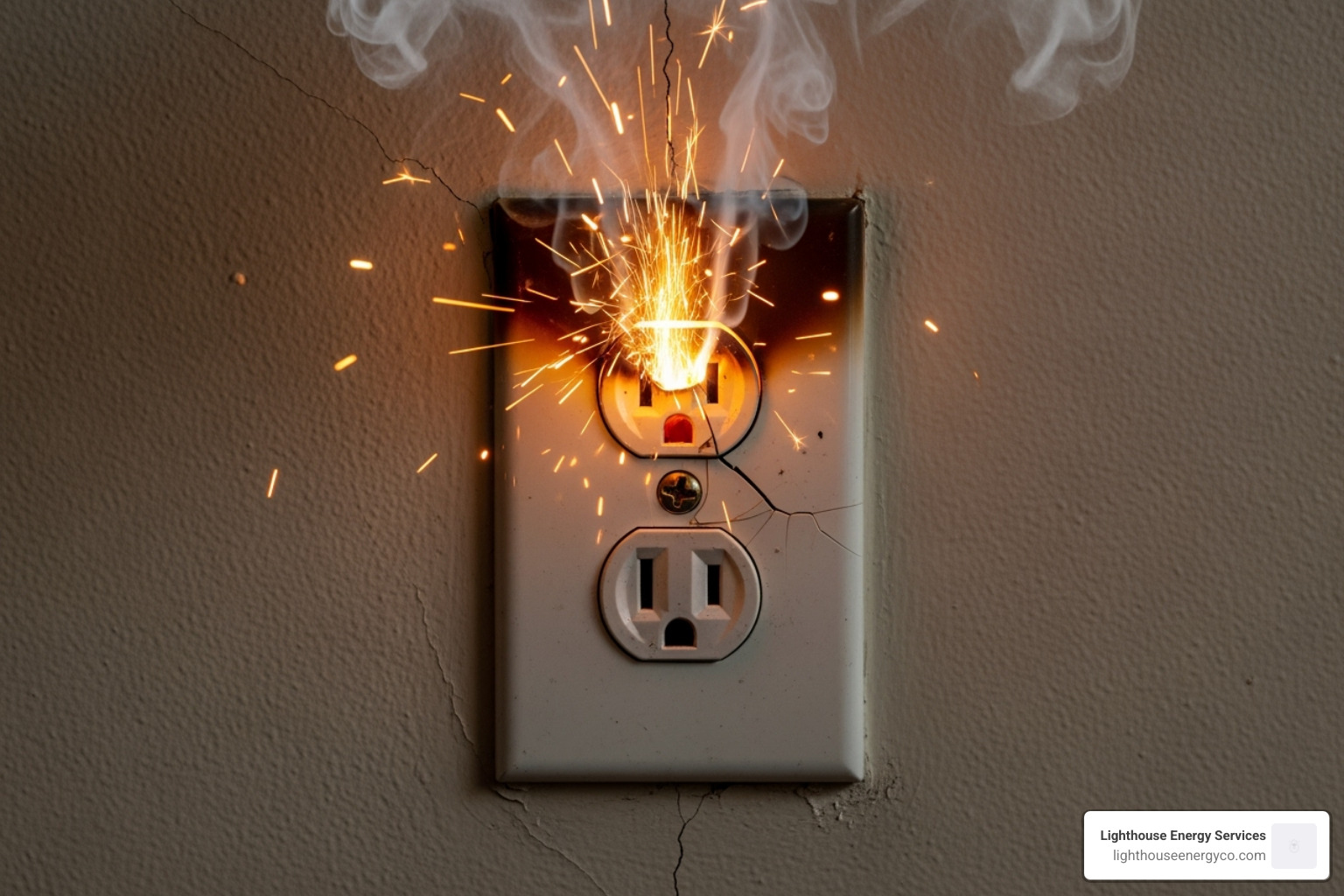A smoking electrical outlet with sparks - emergency electricians