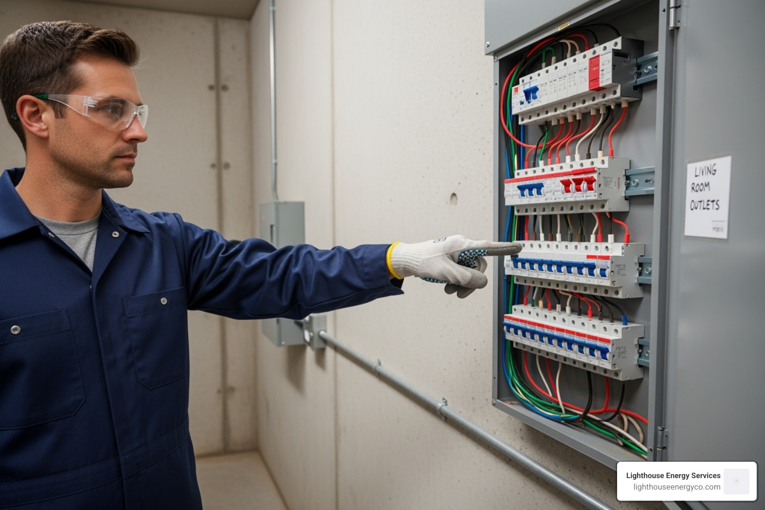 person pointing to a tripped breaker in a panel - Dead outlet fix