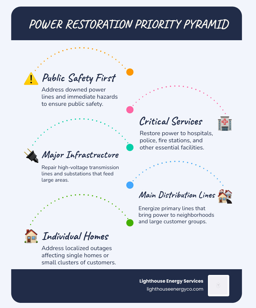 power restoration priority pyramid - Emergency power restoration infographic infographic-line-5-steps-blues-accent_colors