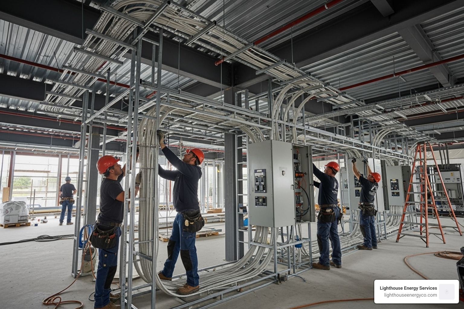 Large-scale electrical installation in a new construction building - commercial industrial electrical services