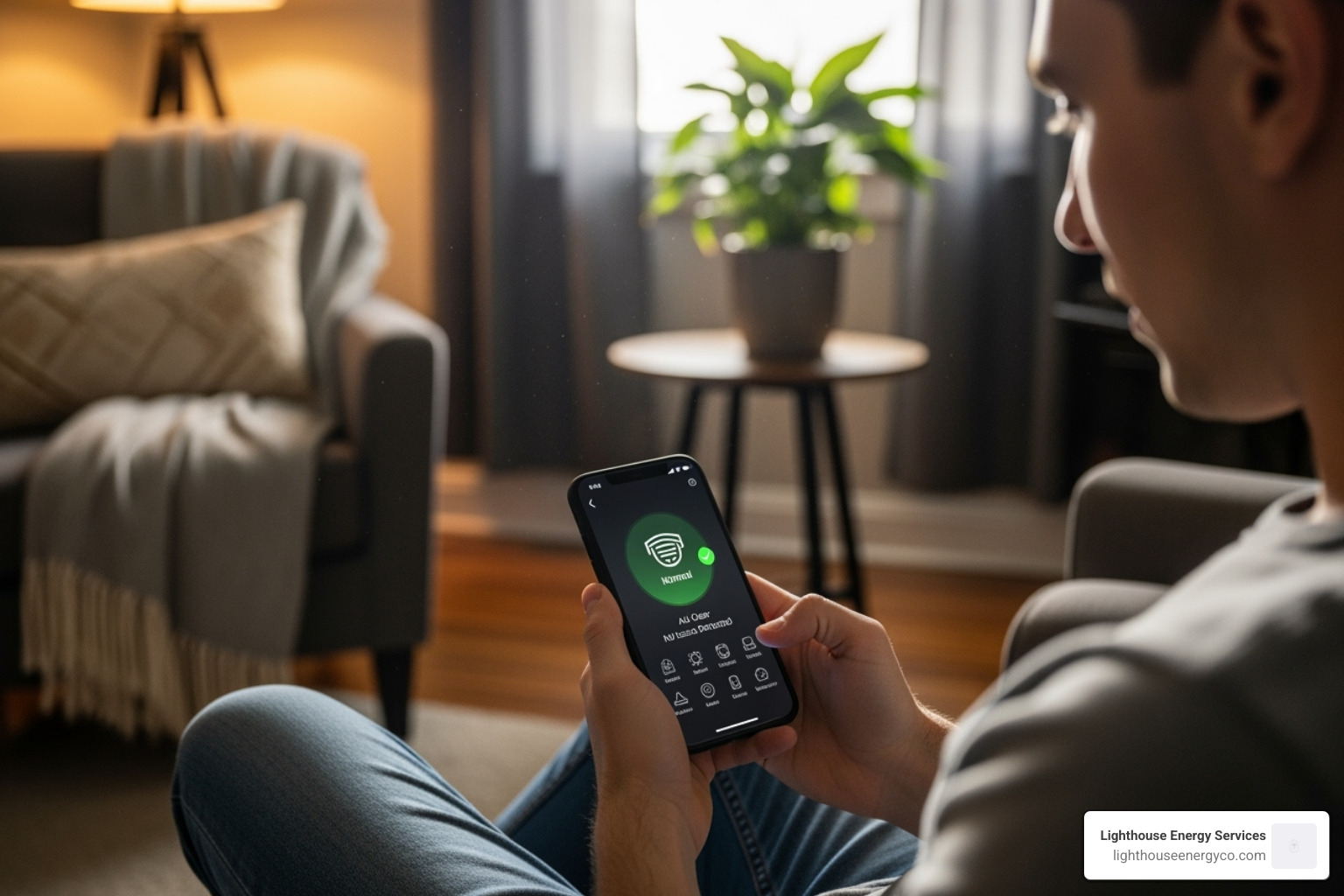 person using a smartphone app to check their smart detector status - smoke carbon monoxide detectors