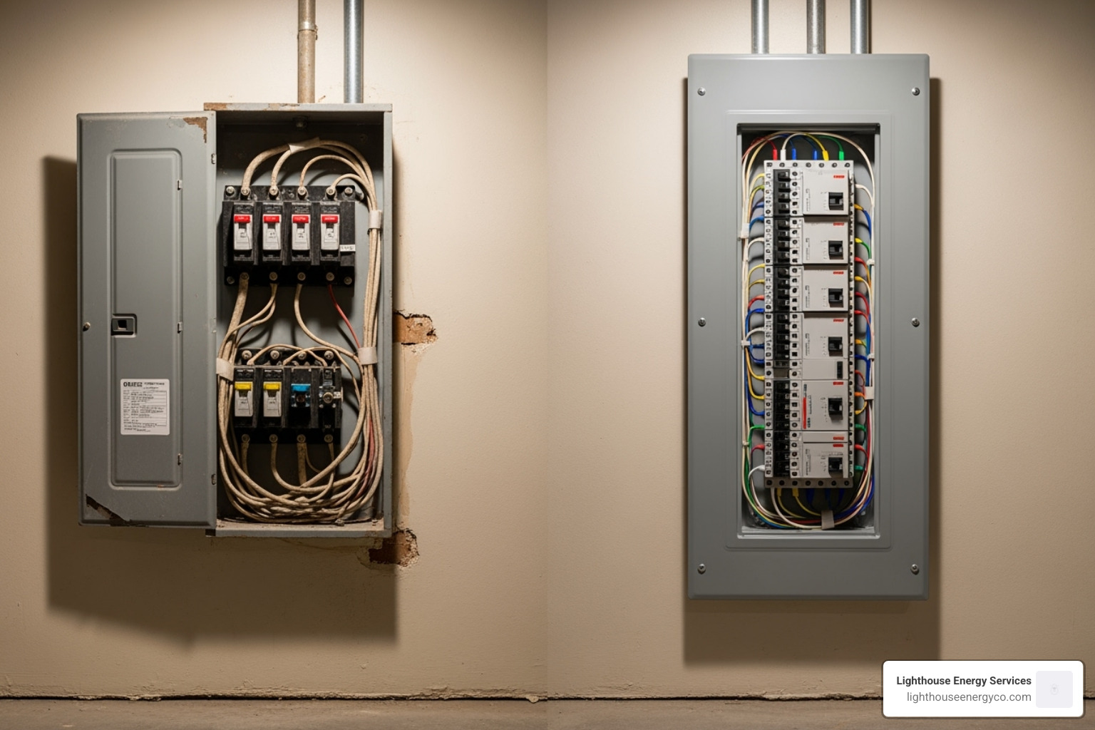 old vs new electrical panel - electrical upgrades