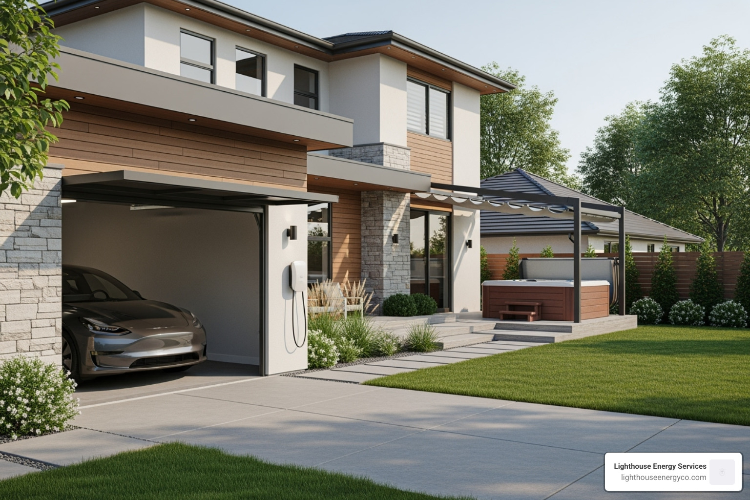 home with modern amenities like an EV charger in the garage and a hot tub in the backyard - upgrade 150 amp to 200 amp home with modern amenities like an EV charger in the garage and a hot tub in the backyard - upgrade 150 amp to 200 amp