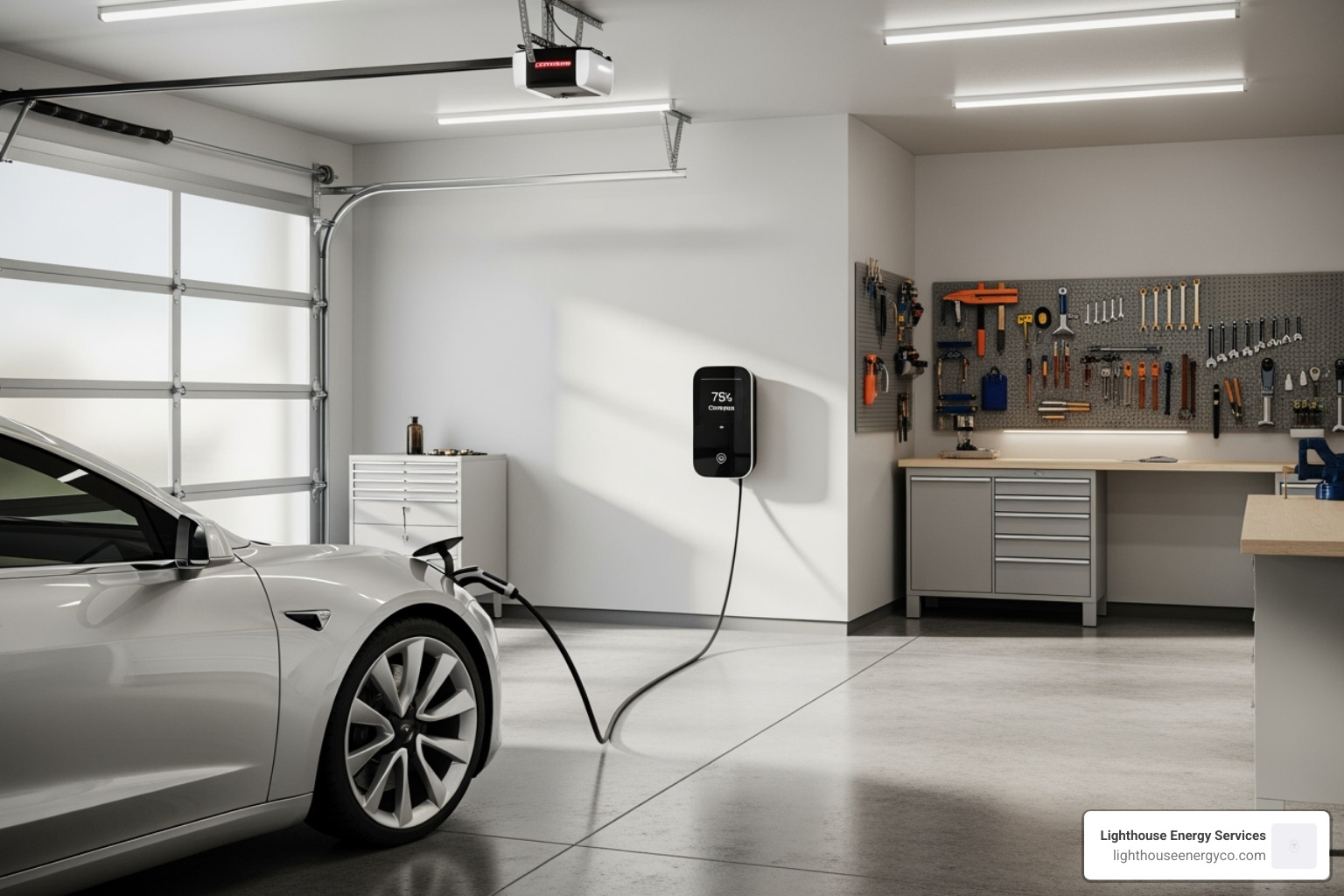 Home with an EV charger installed in the garage - electrical contractor west palm beach fl