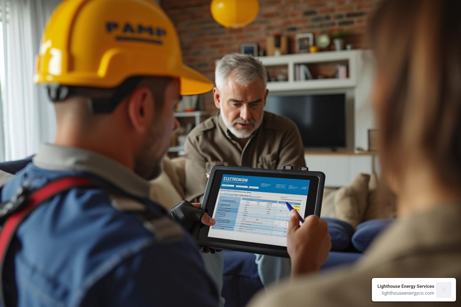 Electrician showing a client a written estimate on a tablet - electrical contractor west palm beach fl