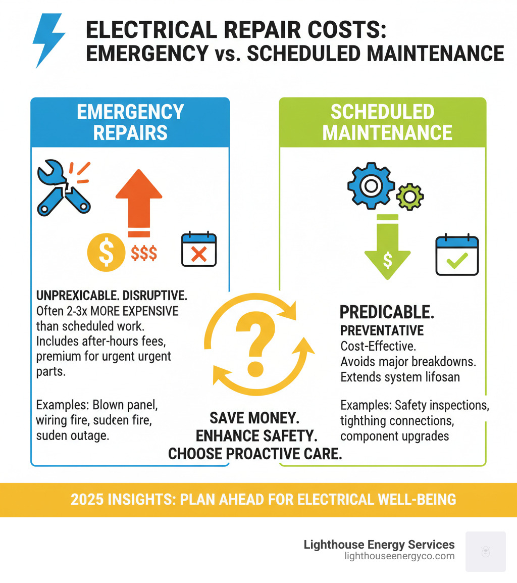 infographic comparing emergency repair costs vs scheduled maintenance costs - electrical repair services infographic 