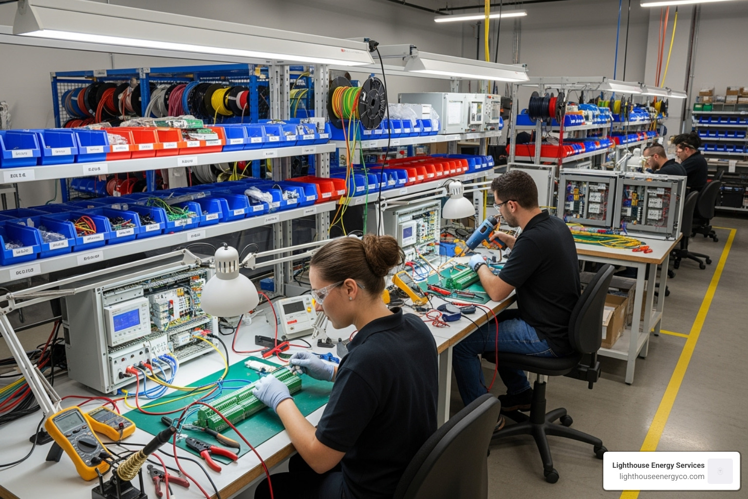 prefabrication workshop where electrical components are being assembled - large electrical contractor