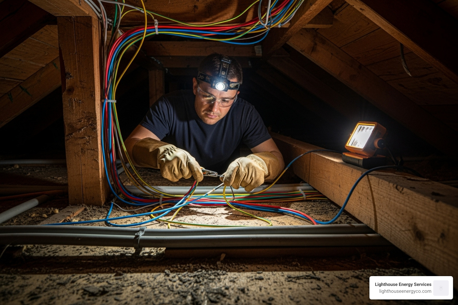 professional electrician safely working on wiring in an attic - attic fan installation cost professional electrician safely working on wiring in an attic - attic fan installation cost
