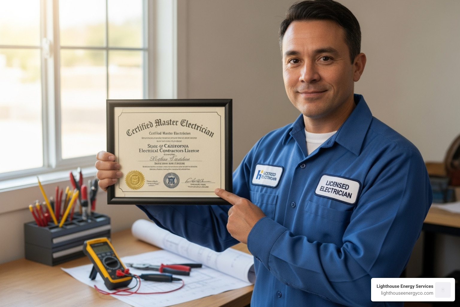 licensed electrician showing certification - electrical repair services