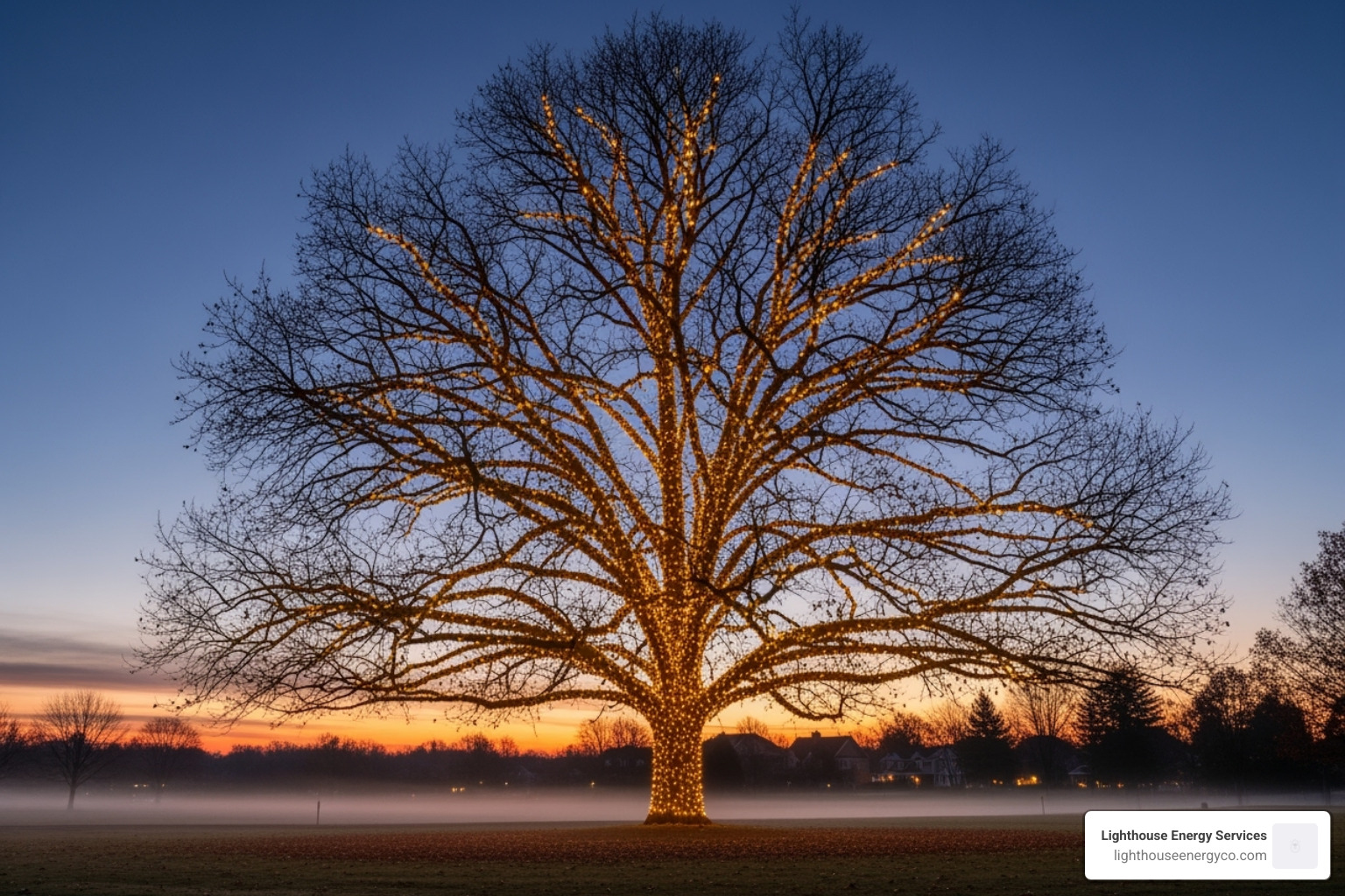 neatly wrapped tree with holiday lights - holiday light installation cost