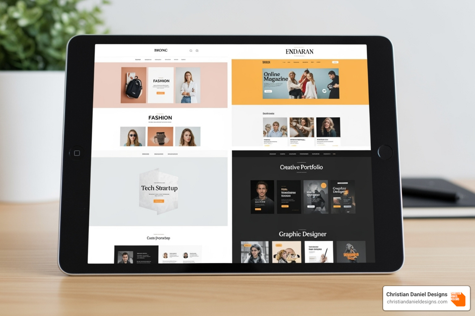 a diverse and professional web design portfolio on a tablet - squarespace web design near me