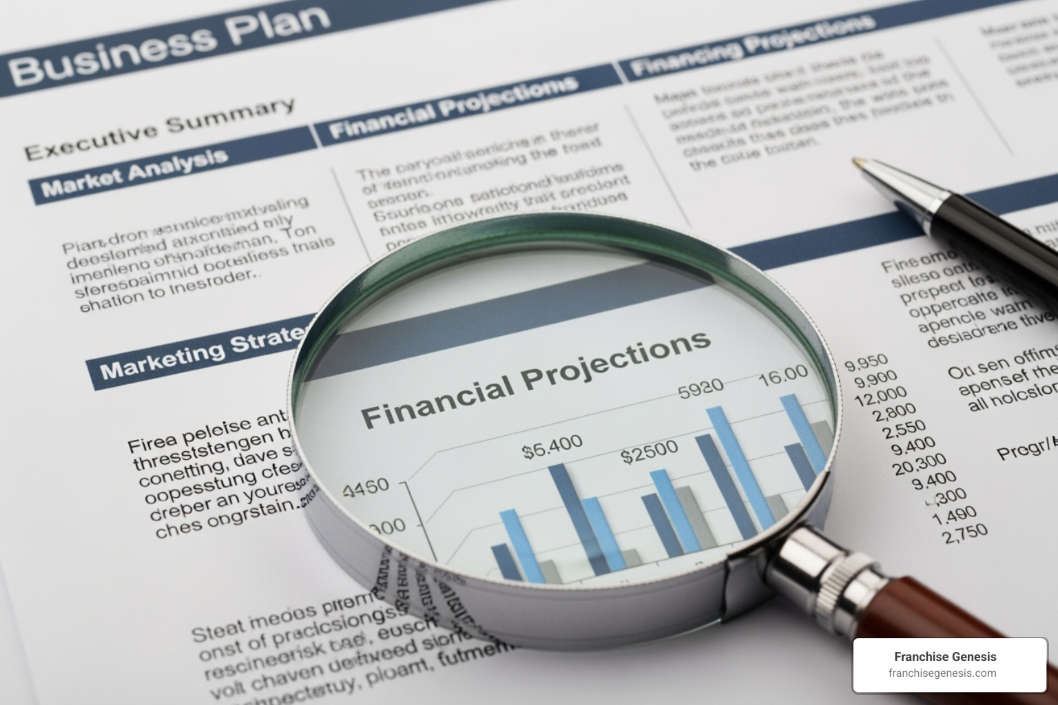 magnifying glass over a business plan - franchise my business magnifying glass over a business plan - franchise my business