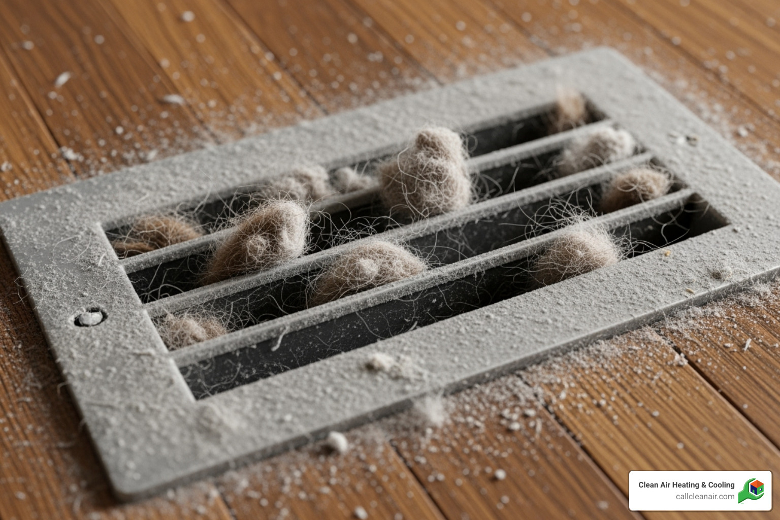 Excessive dust and debris around a floor register, indicating a need for air vent cleaning - air vents cleaned