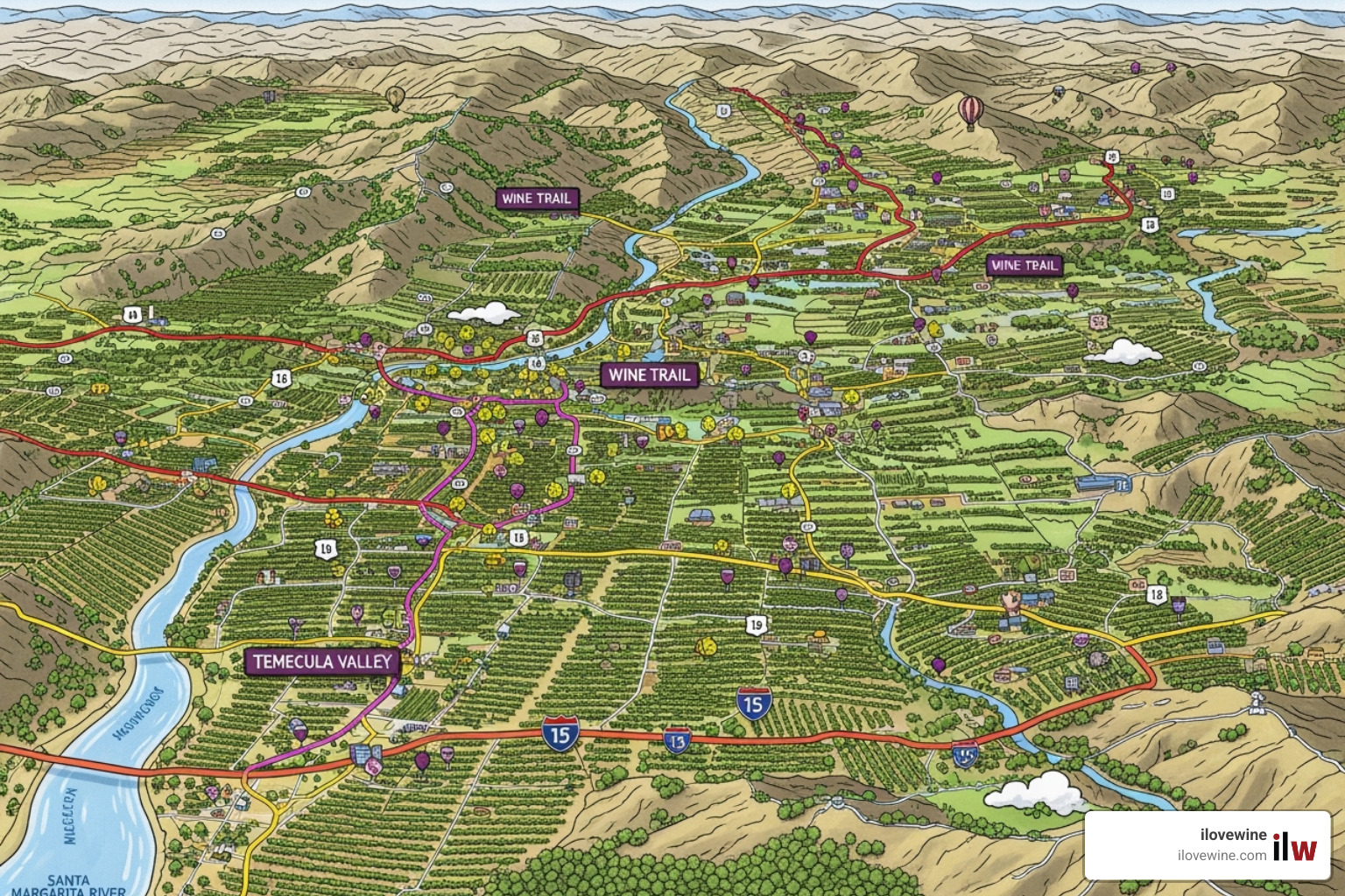 map of Temecula wine trails - car service temecula wine tasting
