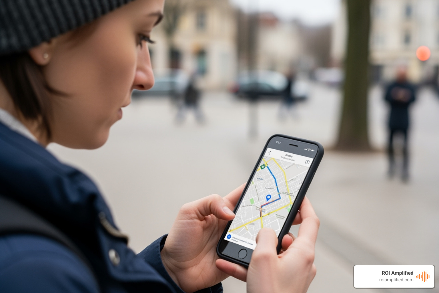 Person looking at Google Maps on their smartphone to find a local business - tampa local seo Person looking at Google Maps on their smartphone to find a local business - tampa local seo