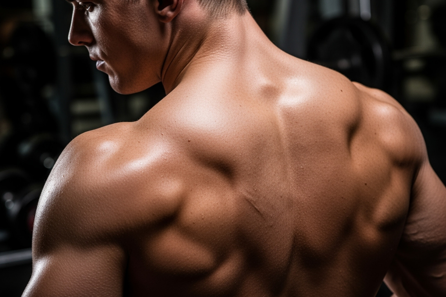 Illustration of the human back highlighting the trapezius muscle and its origin and insertion points on the skull, spine, and shoulder blades - muscle traps