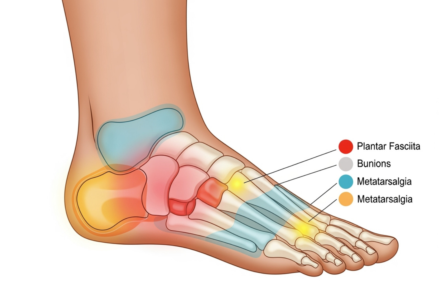 Anatomy of the foot highlighting common pain points - best foot cream for sore feet