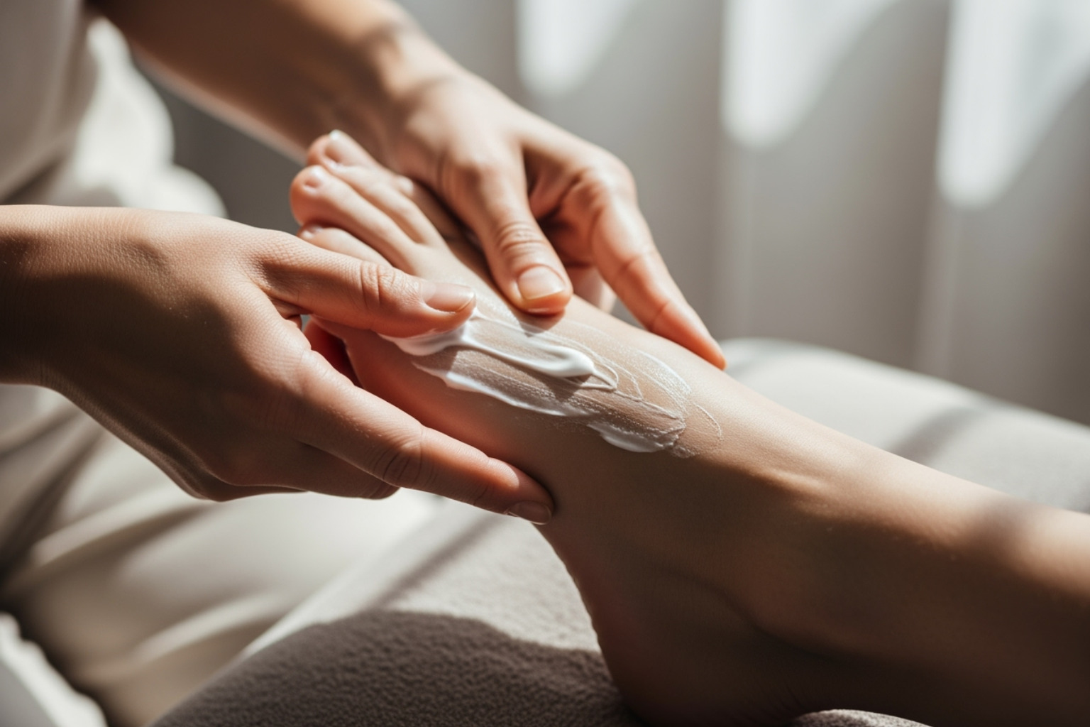 person massaging cream into the arch of their foot - best foot cream for sore feet