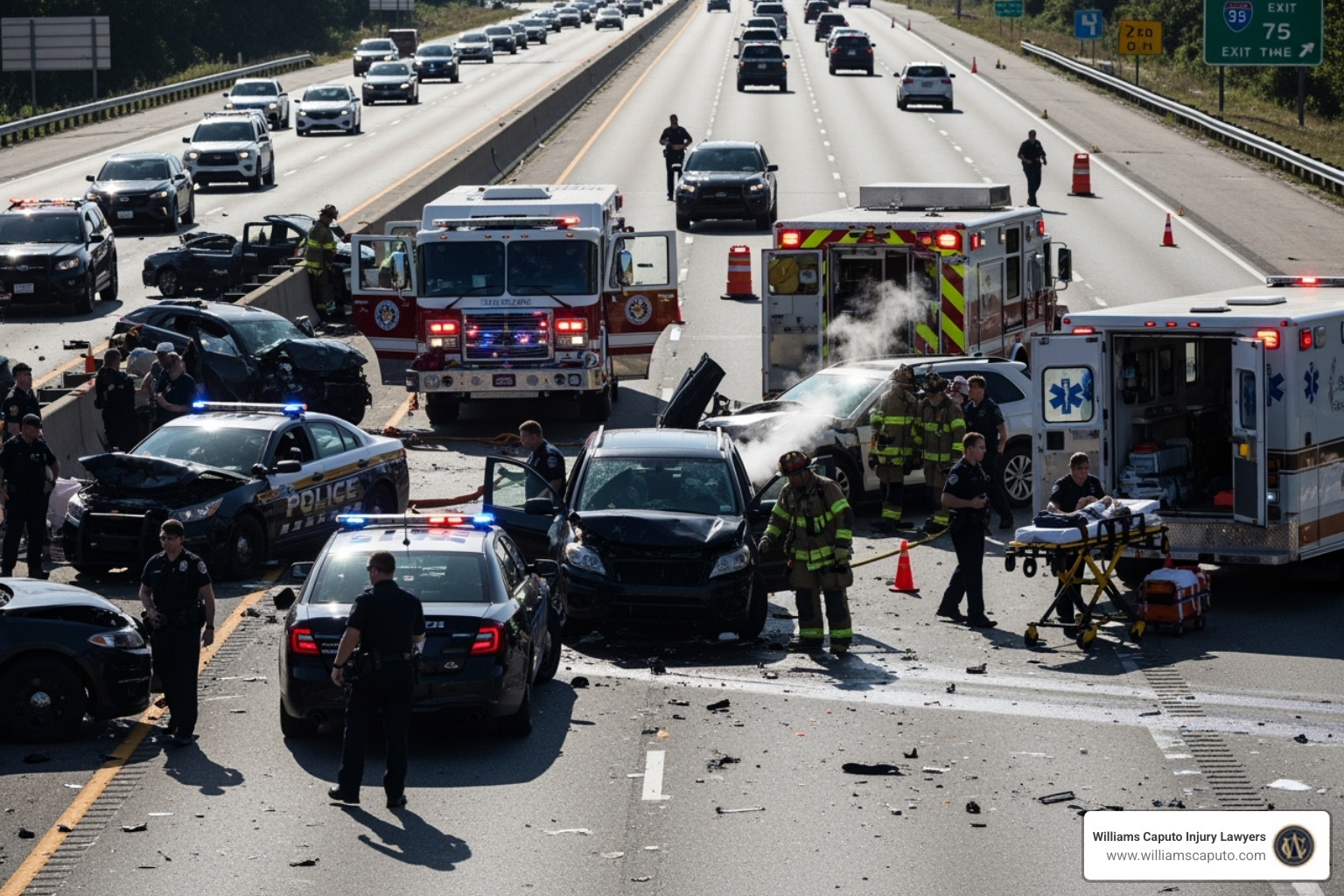 accident scene with emergency responders - el paso truck accident lawsuit