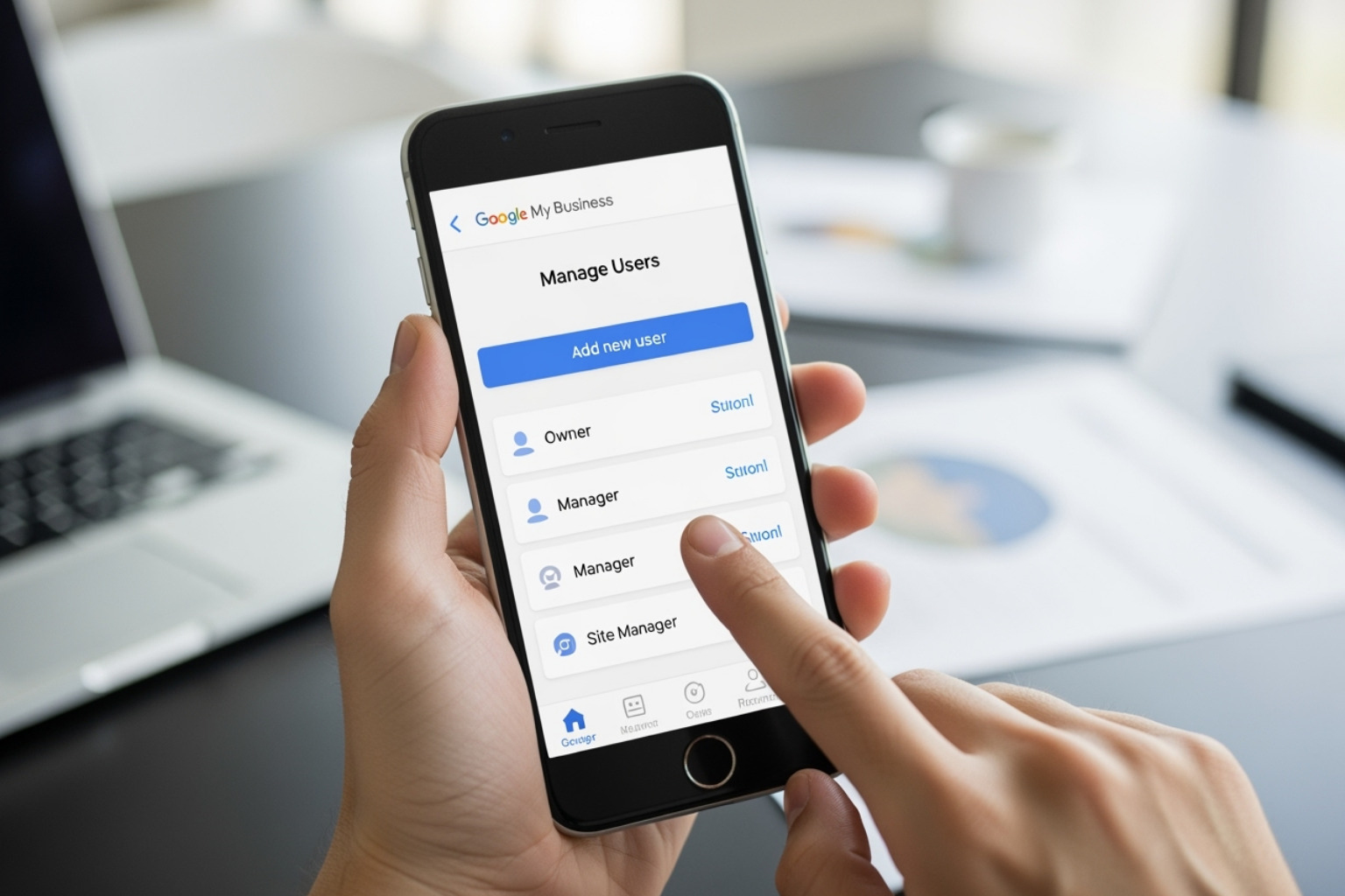 Screenshot of the Google Business Profile 'People and access' screen - how to add someone to manage google my business
