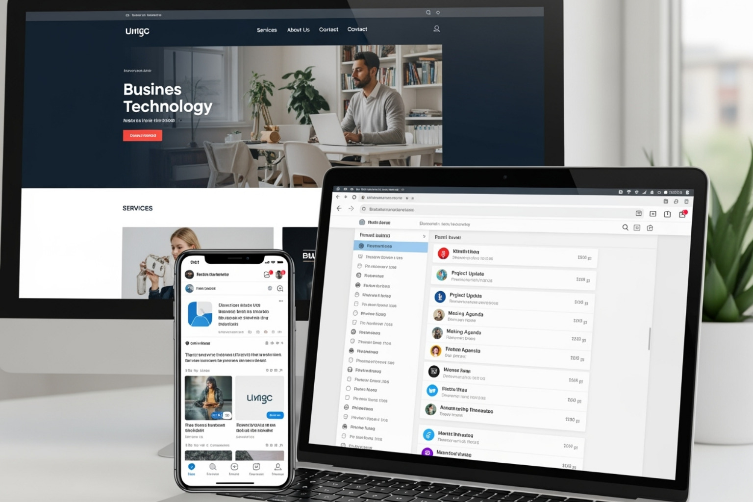 collage showing a website, an email inbox, and a social media feed - copywriting for businesses