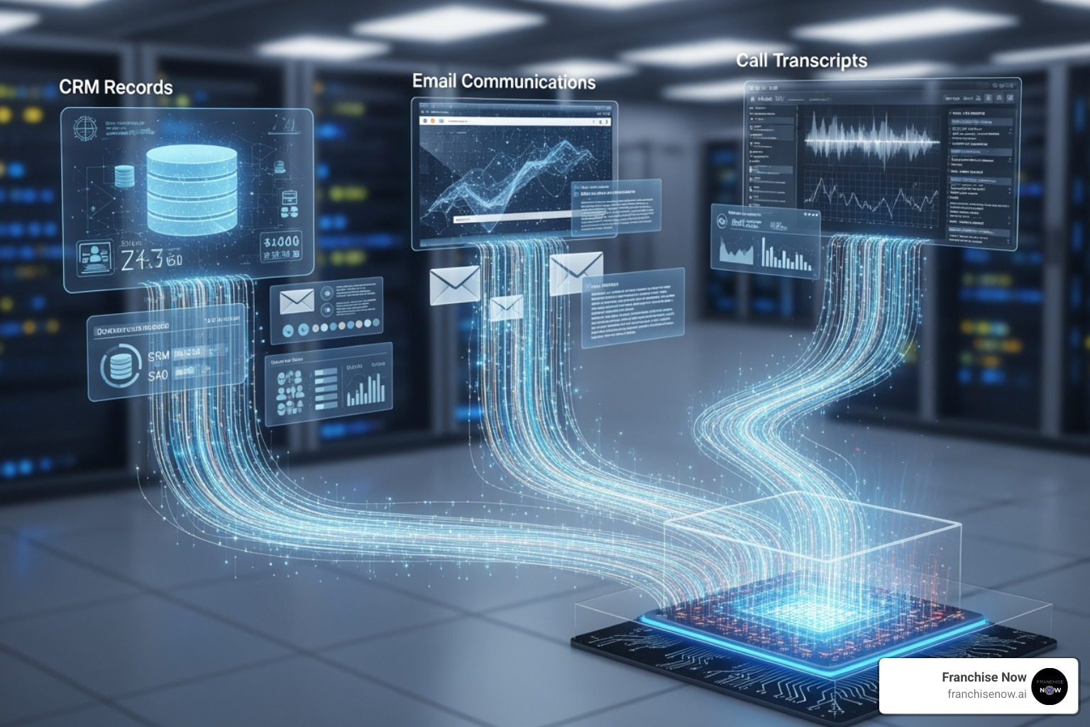 AI illustrating AI analyzing different data sources (CRM, emails, calls) - AI driven sales automation AI illustrating AI analyzing different data sources (CRM, emails, calls) - AI driven sales automation