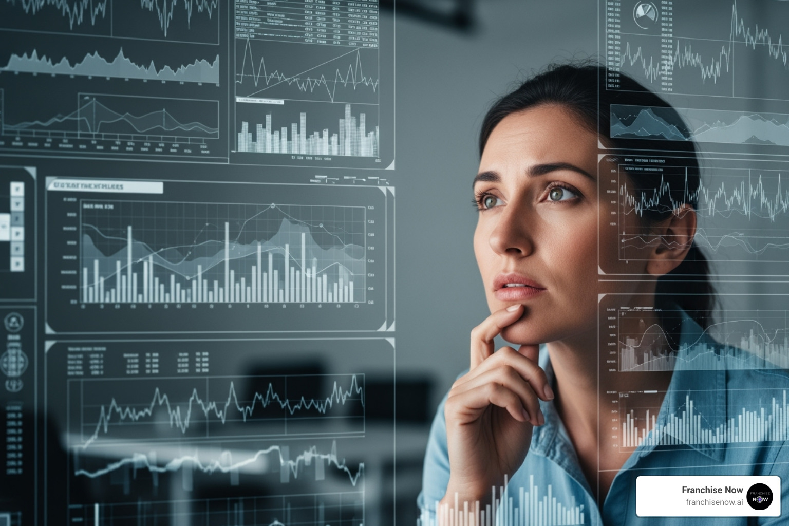 person looking at complex data chart, representing the challenge of implementation - ai opportunity for franchises person looking at complex data chart, representing the challenge of implementation - ai opportunity for franchises
