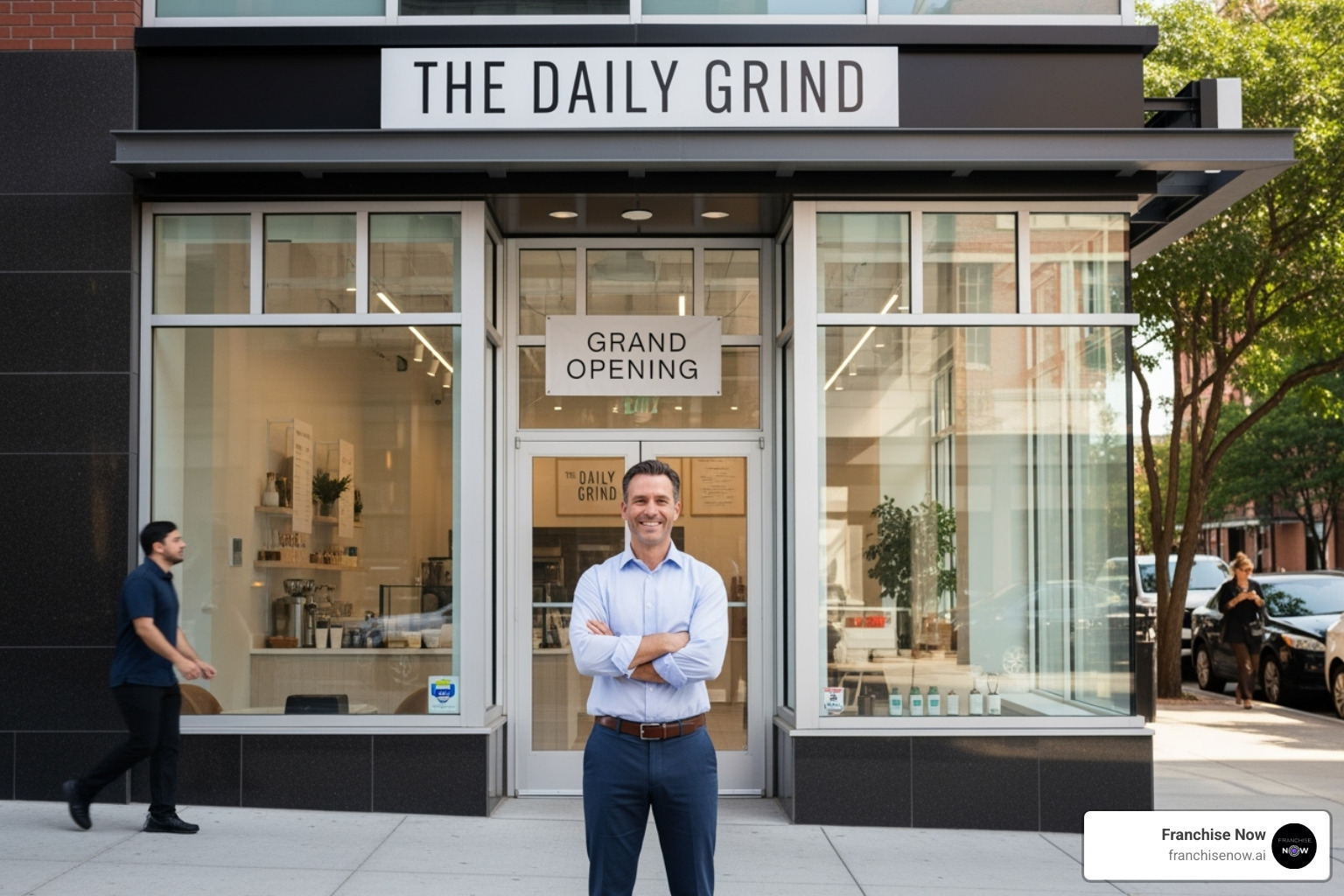 a franchisee proudly standing in front of their new location - Convert more franchise leads a franchisee proudly standing in front of their new location - Convert more franchise leads