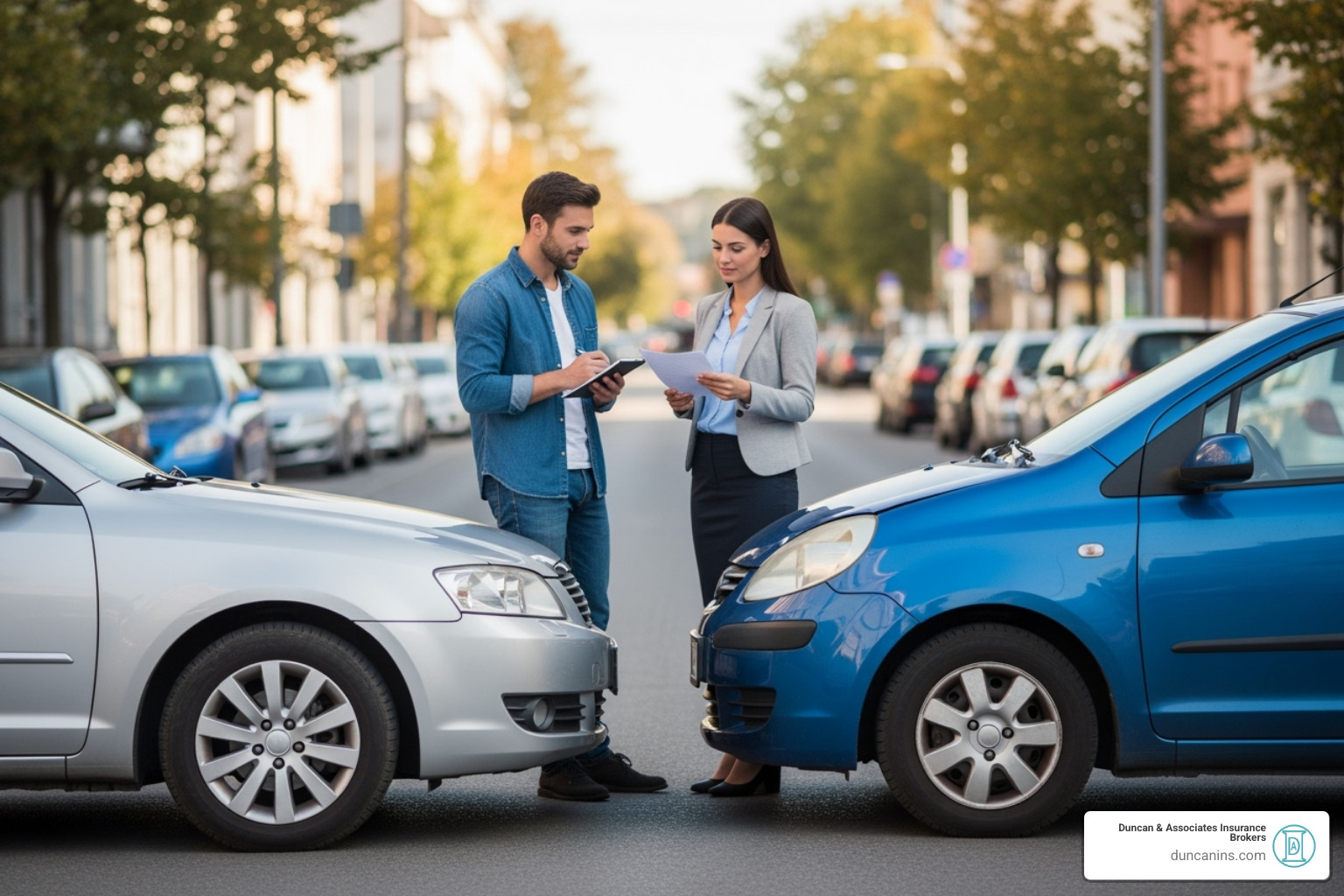 Image of a driver exchanging information after a minor fender bender - auto insurance in olympia wa