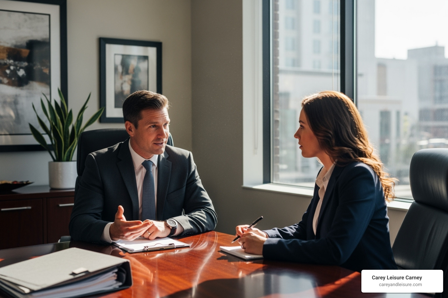 A lawyer confidently negotiating with an an insurance adjuster - how much does a truck accident lawyer cost