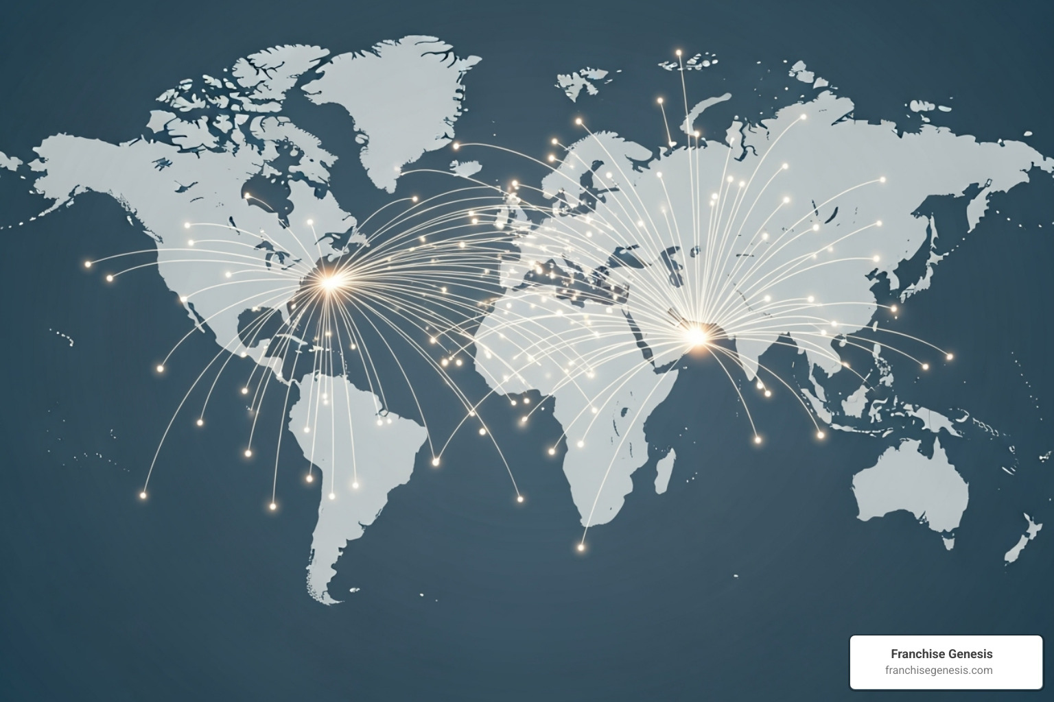 map showing rapid brand expansion from one point to many - Franchise business model