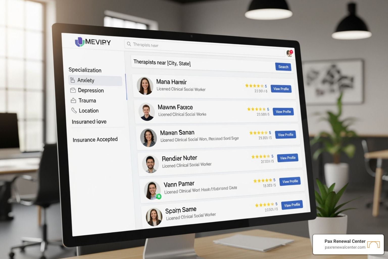 computer screen showing a therapist directory - Gottman marriage counseling