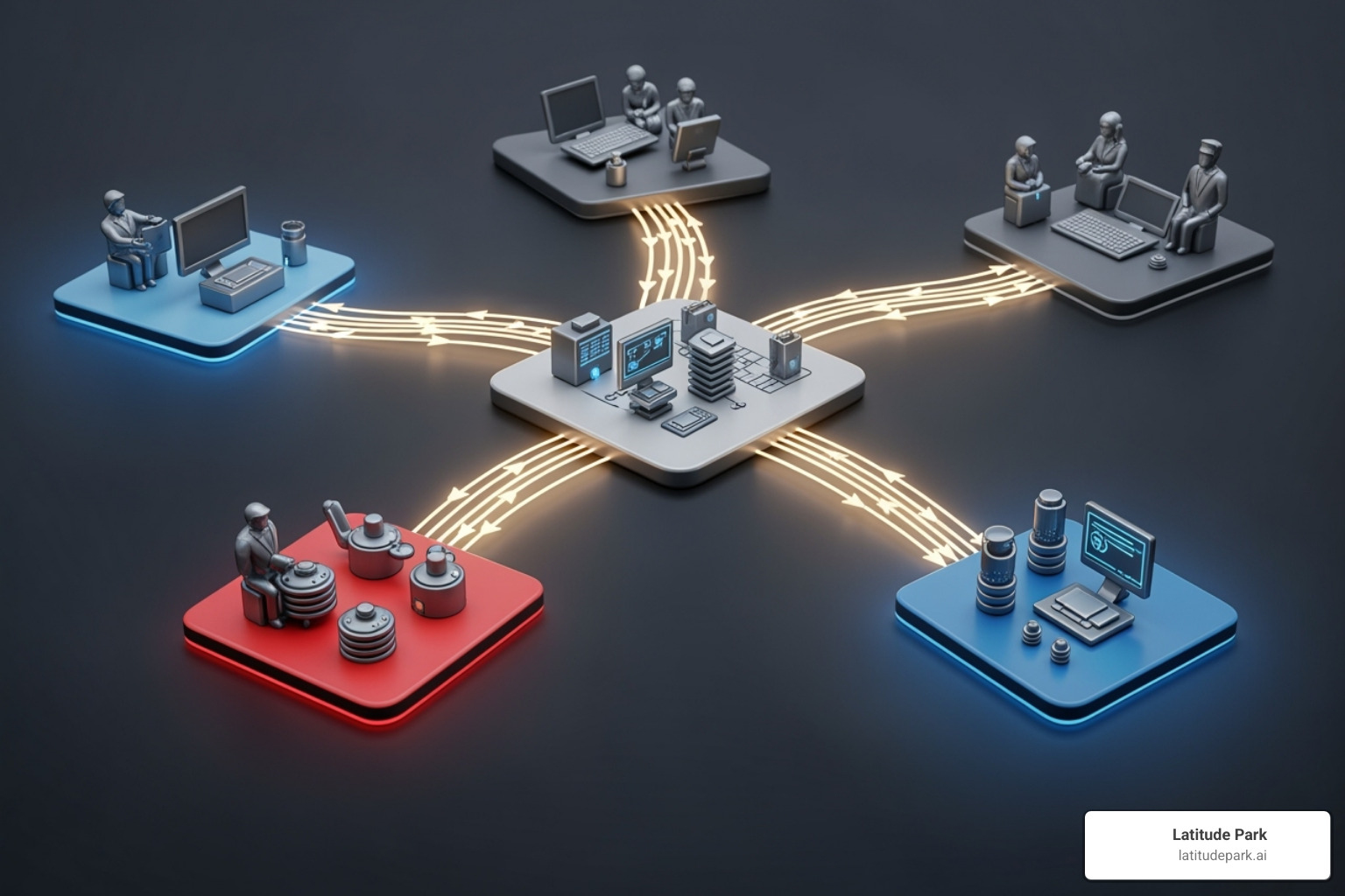flowchart showing different business departments connected by automation - business automation tools