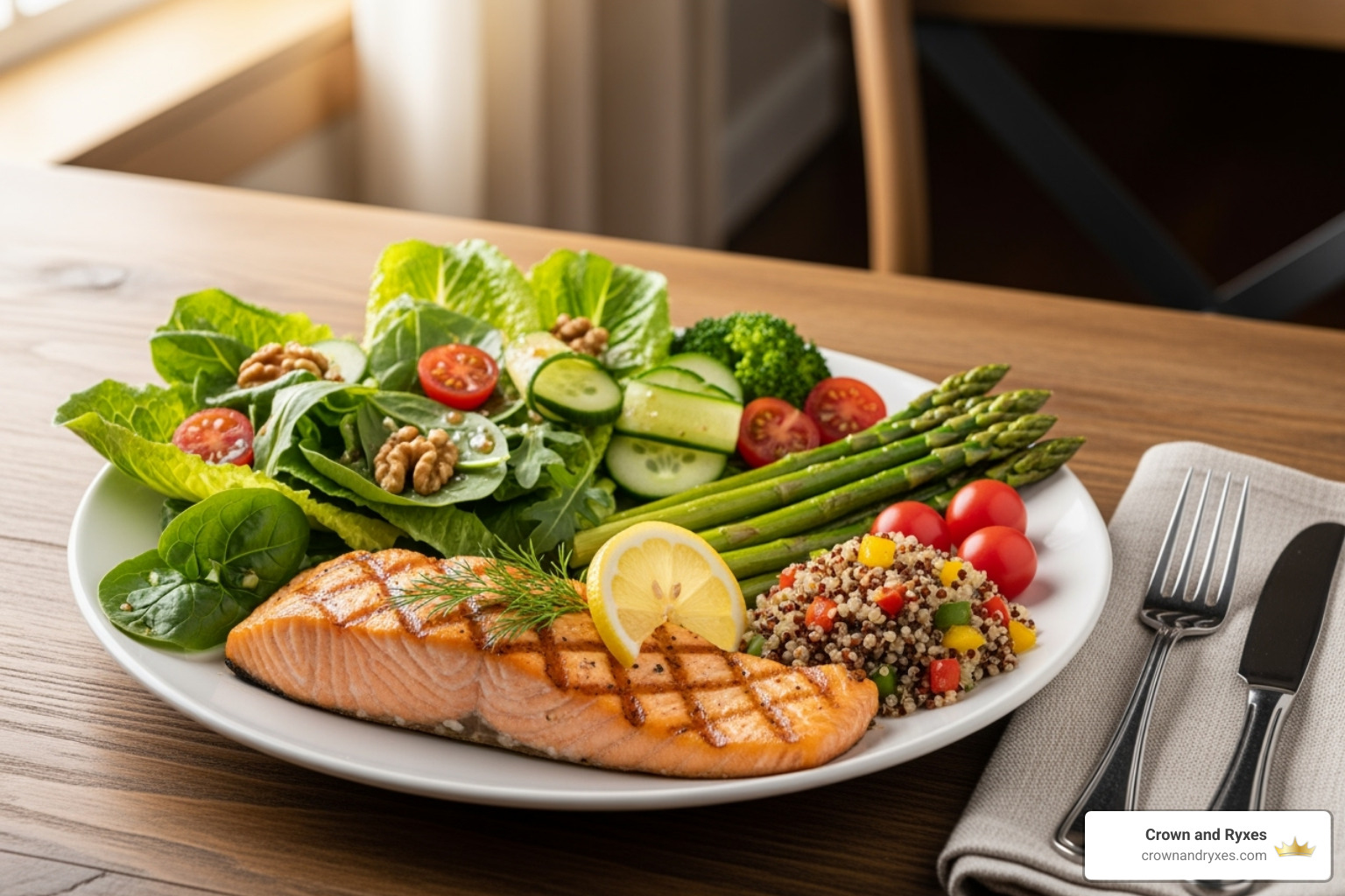Image of healthy foods known to support hair growth, like salmon, nuts, and leafy greens. - Hair regrowth program