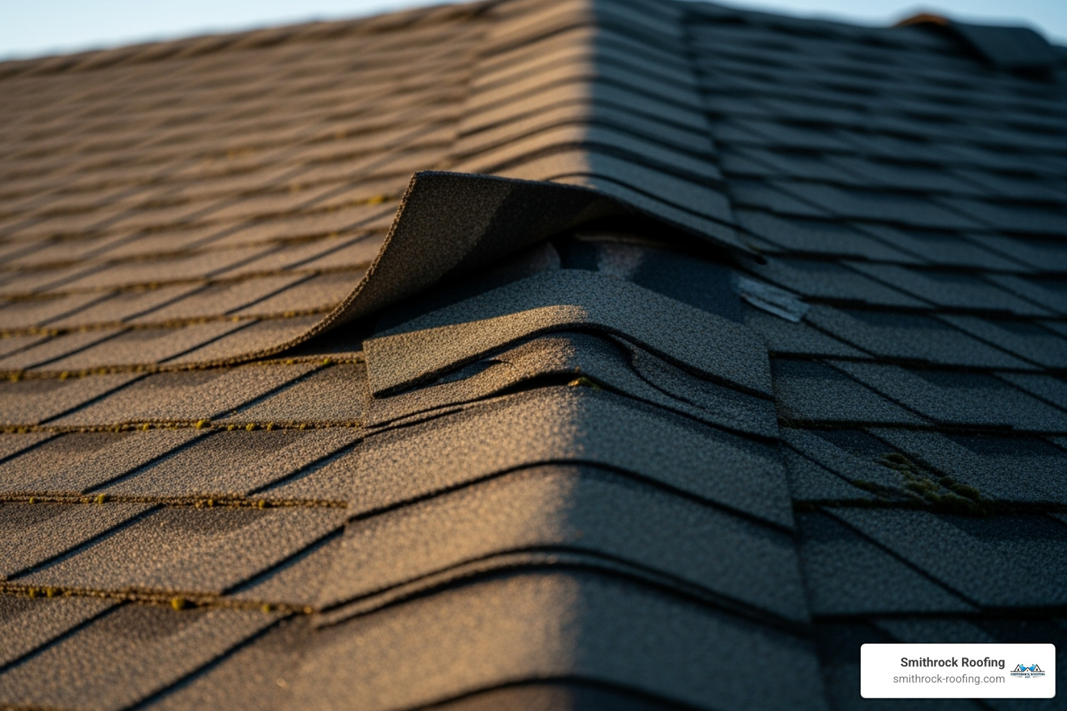 cracked and curling asphalt shingles on a roof - roof leak repair