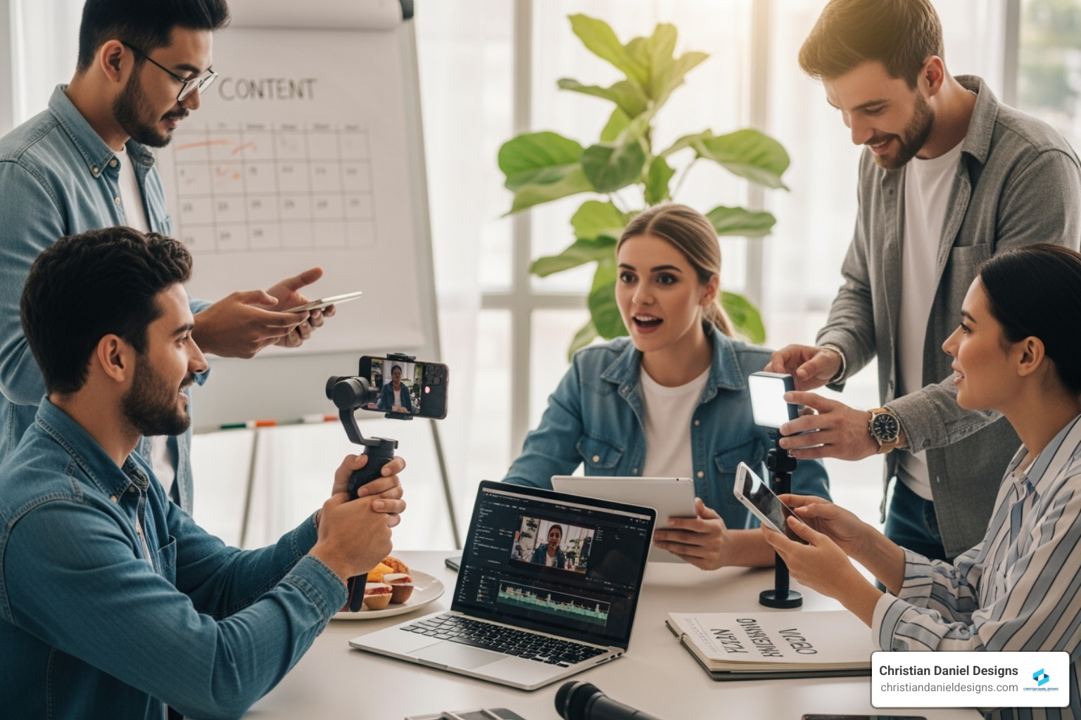 collage showing different video types like a testimonial, a product demo, and a behind-the-scenes shot - small business video marketing