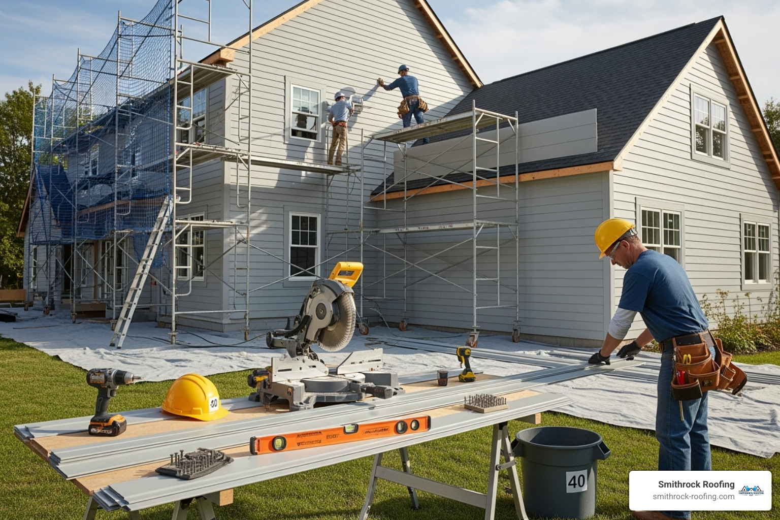 clean and organized siding installation worksite - siding contractors
