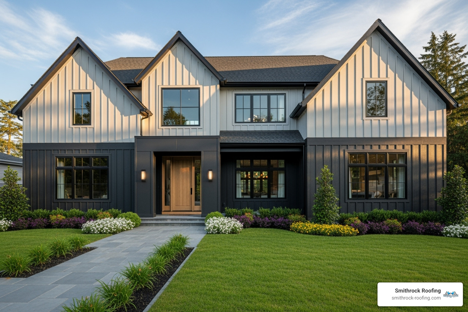 home with trendy board-and-batten style siding - siding contractors