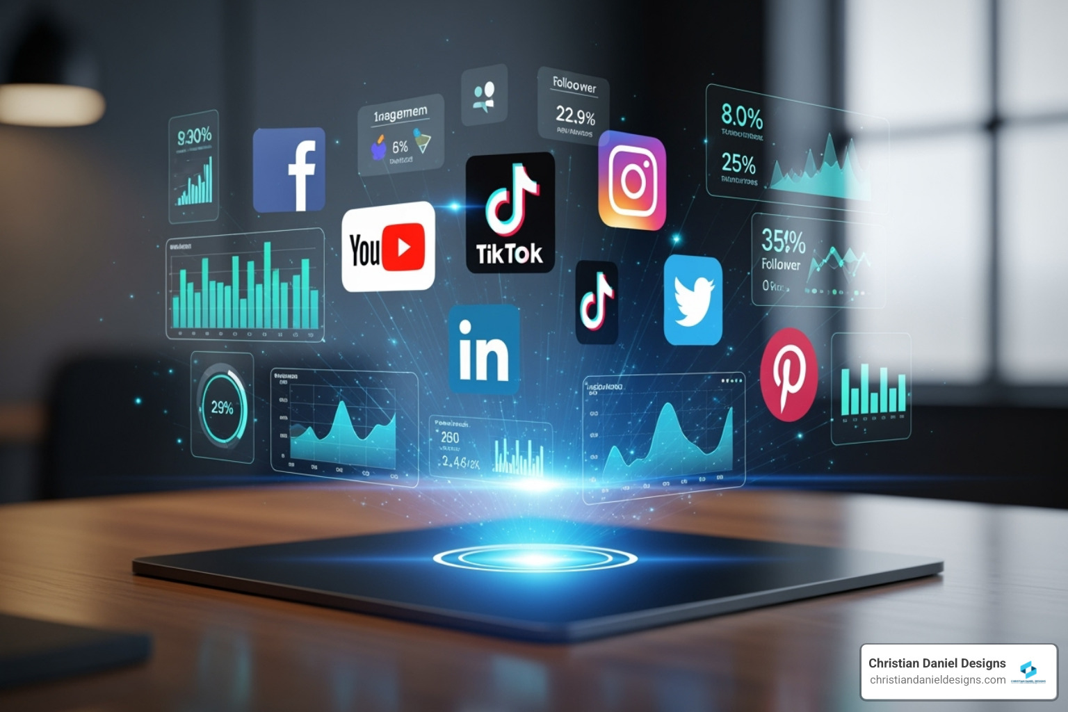 social media icons and analytics charts - video content creation