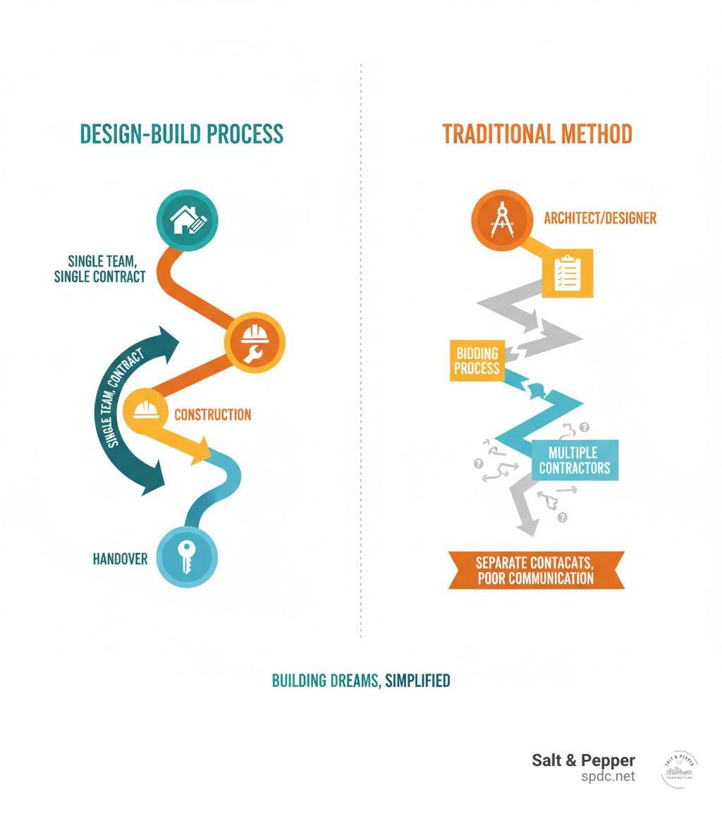 Infographic comparing the streamlined Design-Build process versus the fragmented traditional method - Design build services infographic Infographic comparing the streamlined Design-Build process versus the fragmented traditional method - Design build services infographic