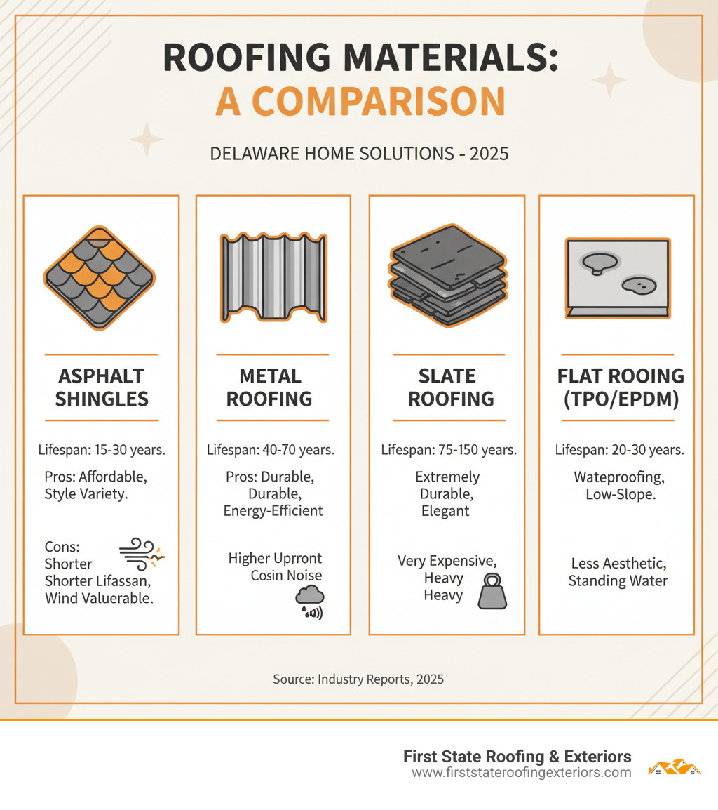 Table comparing roofing materials - roofing contractors delaware infographic Table comparing roofing materials - roofing contractors delaware infographic