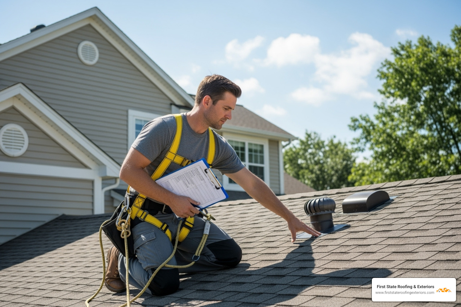 roofer performing a routine roof inspection with a checklist - Milford metal roofing