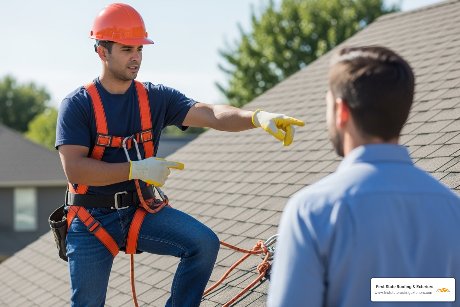 professional roofer providing a consultation to a homeowner - Milford metal roofing