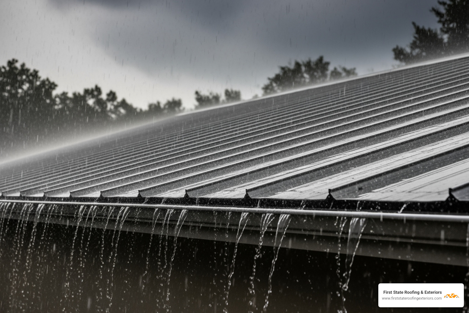 metal roof easily shedding rain during a storm - Milton metal roofing