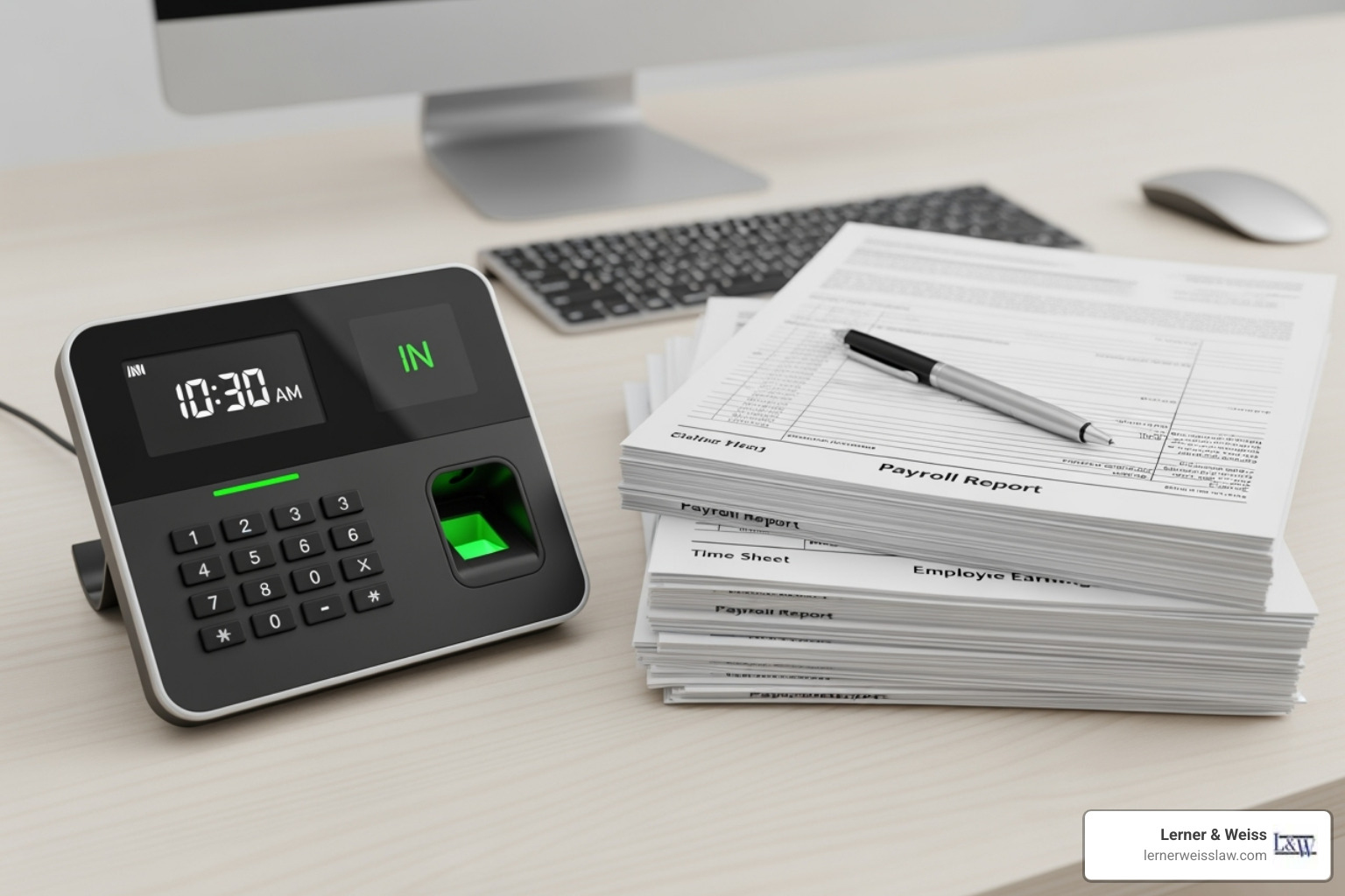 of a time clock and payroll documents - legal employment california