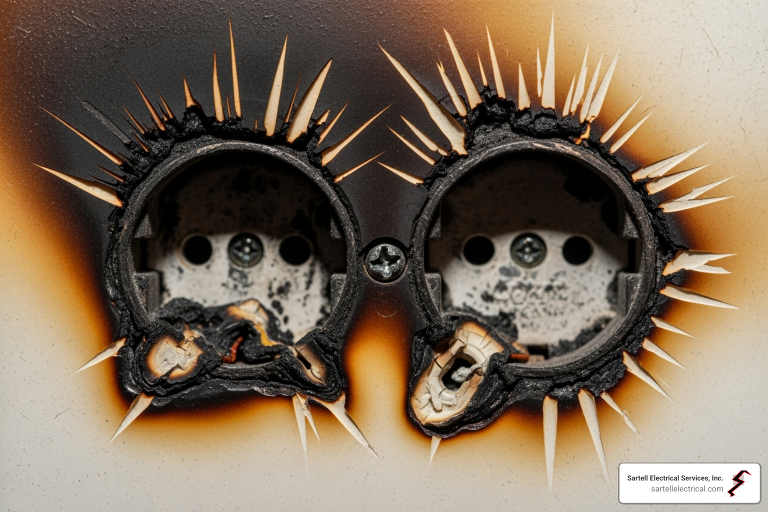 a burnt-out, unsafe electrical outlet - Professional electrical services a burnt-out, unsafe electrical outlet - Professional electrical services